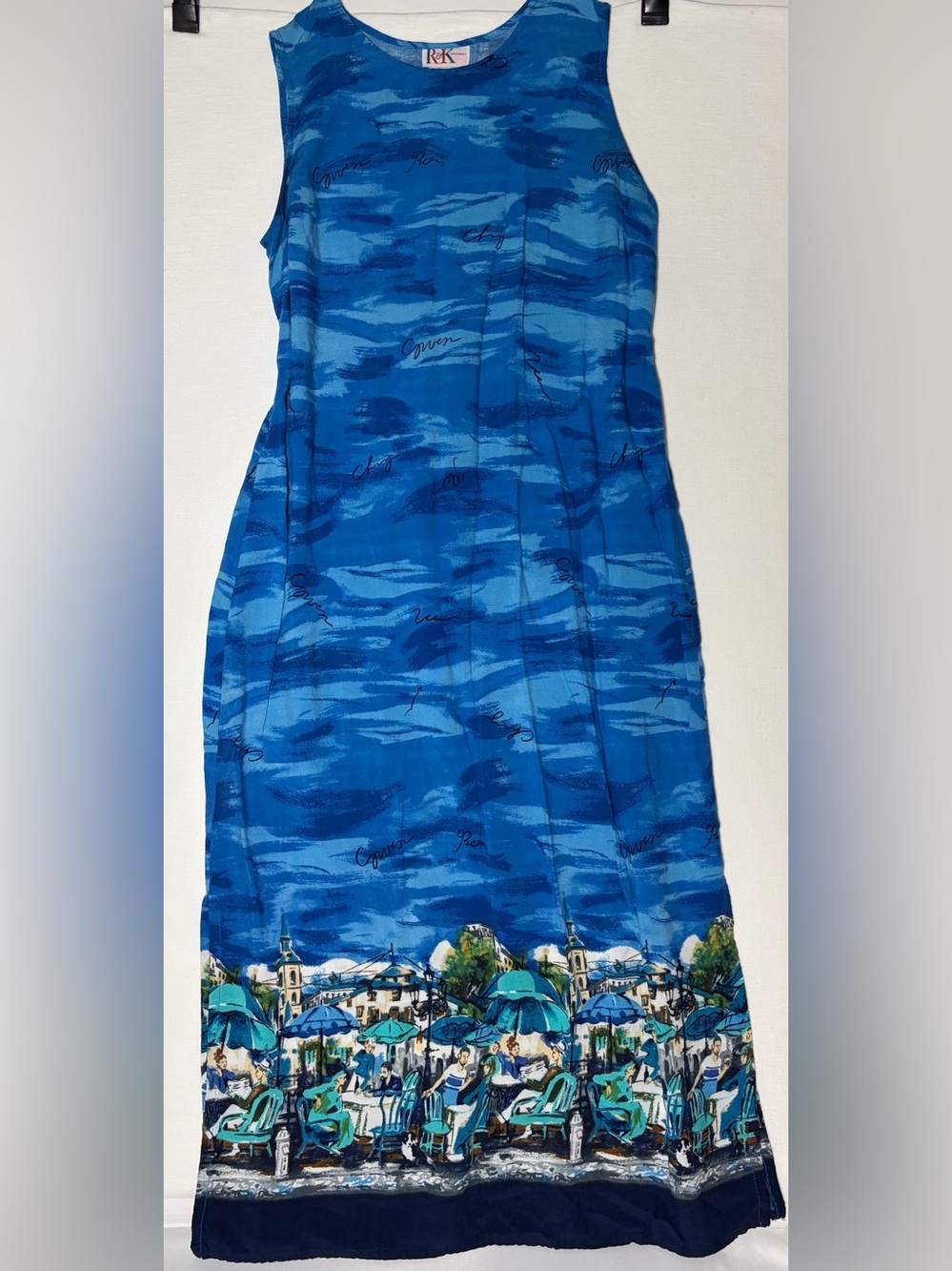 Vtg R&K Originals Sleeveless Rayon Maxi Dress Women's 12 Charming Seaside Coast